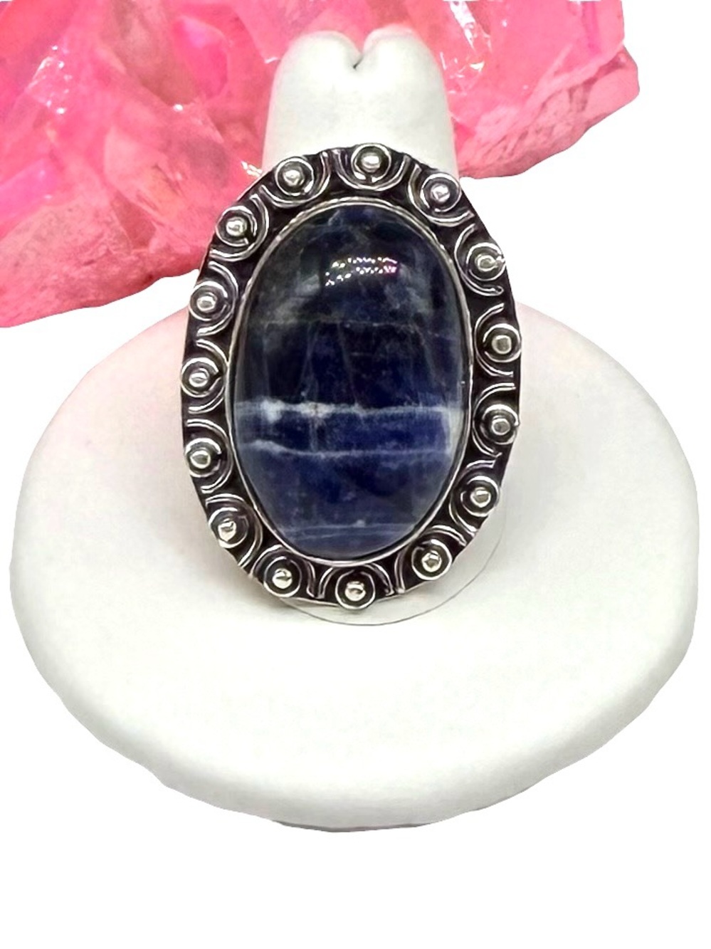 Sodalite Ring Size 9 Blue Stone 925 Sterling Silver Overlay